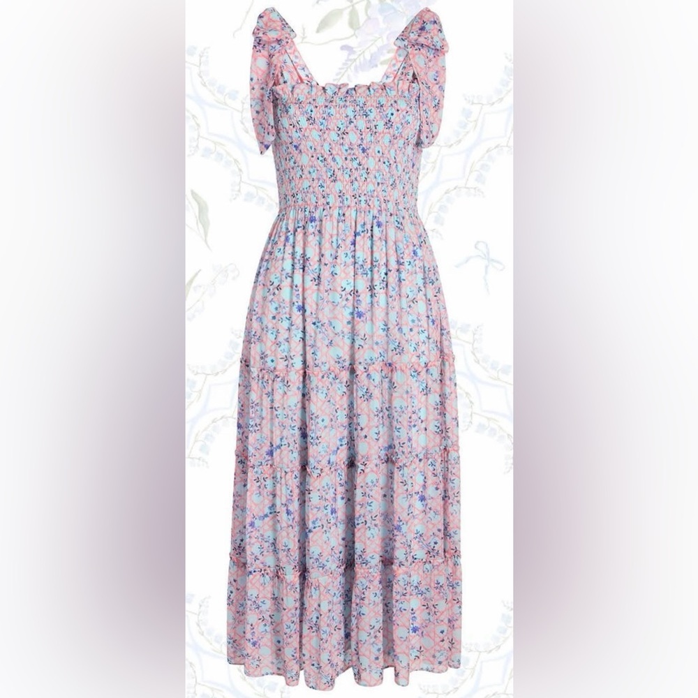 Hill House Ribbon Ellie Dress Pink Basketweave Georgette